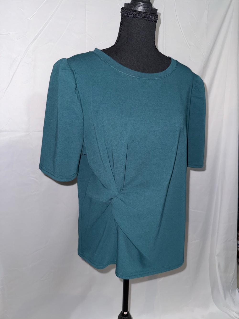 Teal Twist-Front Short Sleeve Top